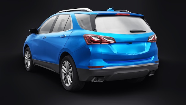Niebieski średniej wielkości miejski SUV dla rodziny na czarnym tle renderowania 3d
