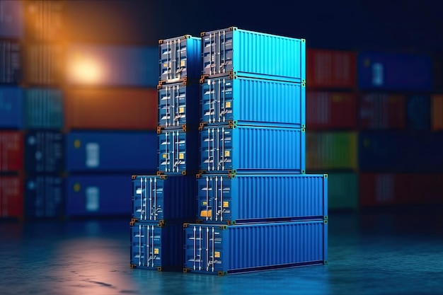 Niebieski stos kontenerów do wysyłki ładunków dla importu i eksportu logistyki przedsiębiorstwa i koncepcji transportu