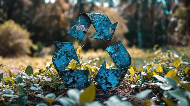 Zdjęcie niebieski symbol recyklingu w środku pola ai.