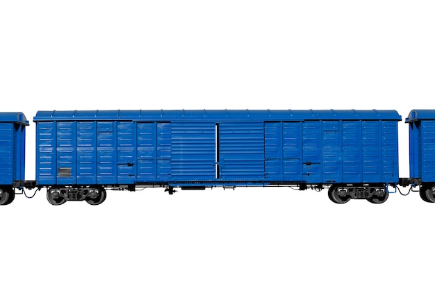 Niebieski wagon izolowany na białym tle