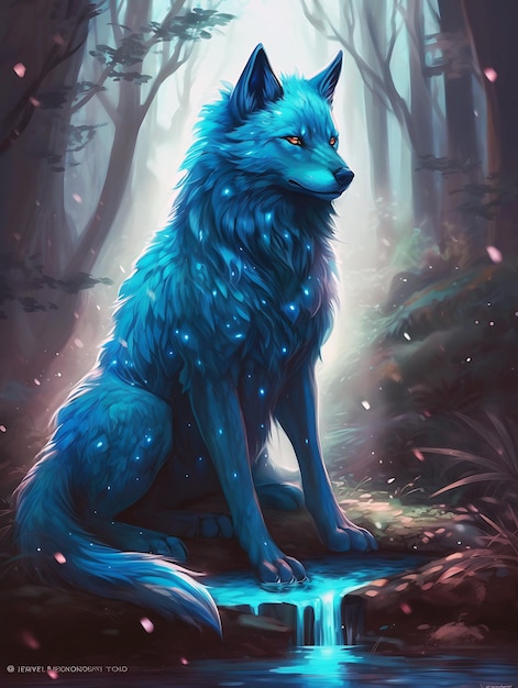 niebieski wilk w lesie