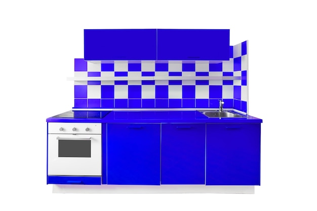 Niebieski zestaw mebli kuchennych Nowoczesne wnętrze domu