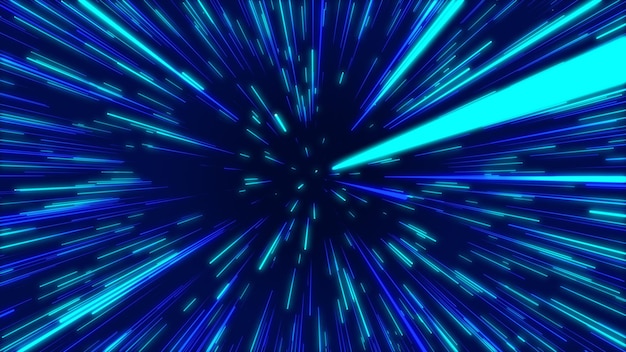 Niebieskie abstrakcyjne linie promieniowe tunelu przepływu danych Wybuch gwiazdy tła