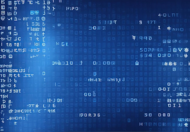 Niebieskie cyfrowe dane binarne na tle ekranu komputera