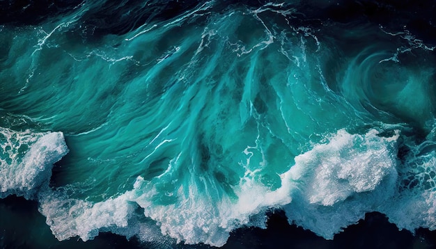Niebieskie fale morskie w tle Fala oceanu turkusowy i ciemnoniebieski kolor widok aero Widok z góry fale morskie