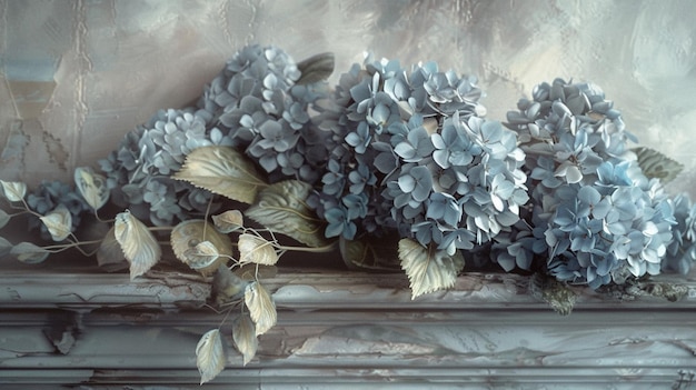 Niebieskie hortensje w starożytnym otoczeniu malarstwo kwiatowe