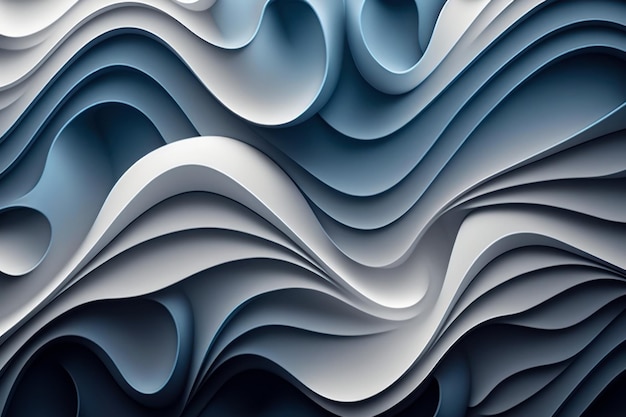 Niebieskie i białe tło z falistym wzorem Niekończące się morze Abstrakcyjna fala 3D Tapeta w tle