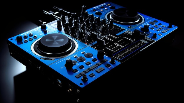 Niebieskie i czarne neonowe tło aplikacji mikser DJ Generative Ai