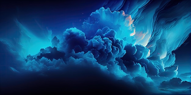 Niebieskie i czarne tło z chmurami na niebie generatywne AI