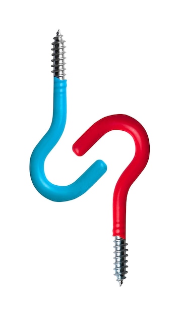 Niebieskie i czerwone śruby tworzące kształt znaku zapytania