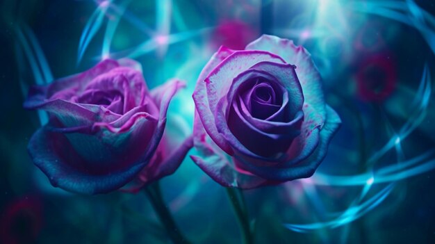 Niebieskie i fioletowe tło kwiatowe z napisem miłość.