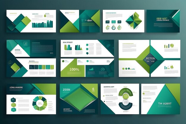 Niebieskie i zielone szablony slajdów do prezentacji abstrakcji Elementy infograficzne