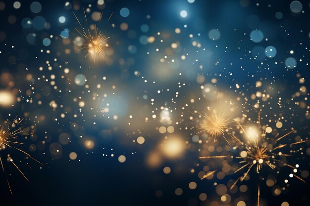 Zdjęcie niebieskie i złote abstrakcyjne tło i bokeh na szczęśliwy nowy rok i świętowanie ślubu generowane przez ai