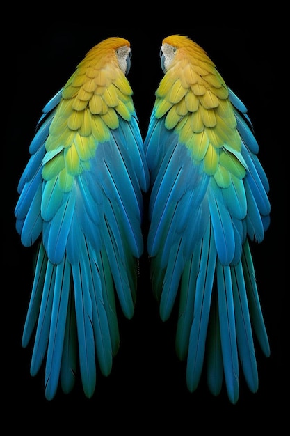 Zdjęcie niebieskie i złote pióra skrzydeł ara