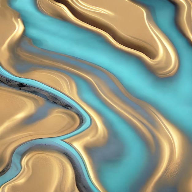 Niebieskie i złote teksturowane tło niebieskiej i zielonej rzeki na pustyni.