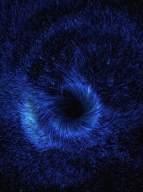 Niebieskie kółko z czarną dziurą pośrodku na czarnym tle.