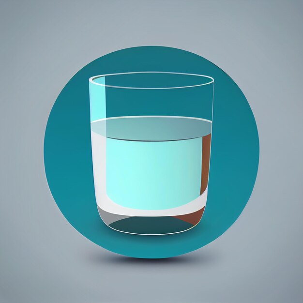 Niebieskie kółko ze szklanką wody z napisem „woda”.