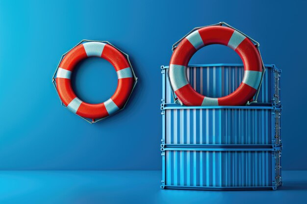 Niebieskie kontenery Lifebuoy dla globalnego ubezpieczenia transportowego w przemyśle logistycznym
