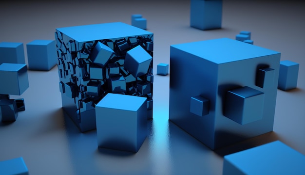Niebieskie kostki 3d renderowania generatywnego Ai