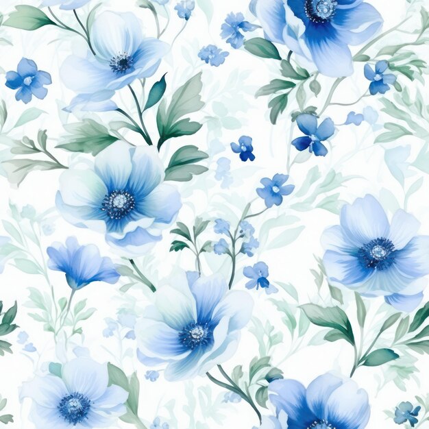 niebieskie kwiaty akwarelowy bezszwowy wzór