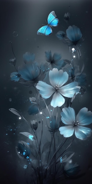 Niebieskie kwiaty na ciemnym tle