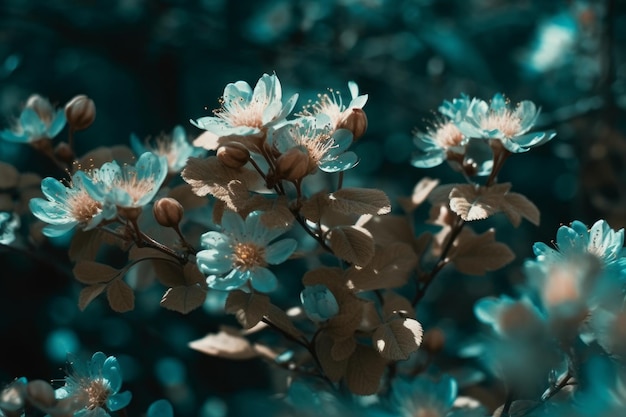 Niebieskie kwiaty na ciemnym tle