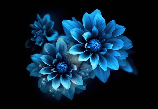 Niebieskie kwiaty na czarnym tle