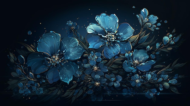 Niebieskie kwiaty w ciemności z gwiazdami