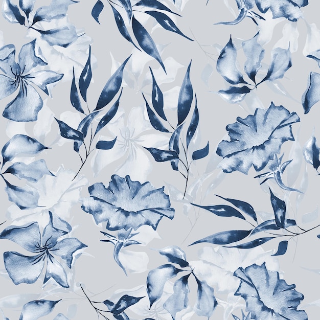 Niebieskie kwiaty w mróz akwarela bezszwowe wzór