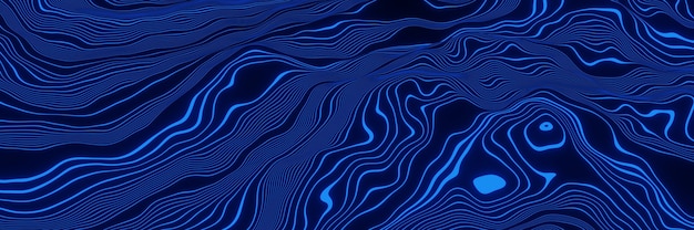 Niebieskie linie konturów topograficznych. Streszczenie góry. Ilustracja 3D.