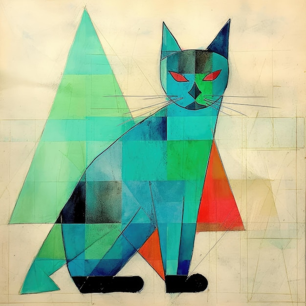 niebieskie linie kotów geometryczne malarstwo szczotkowanie abstrakcyjne retro vintage dekoracja ścienna projektowanie tatuażu