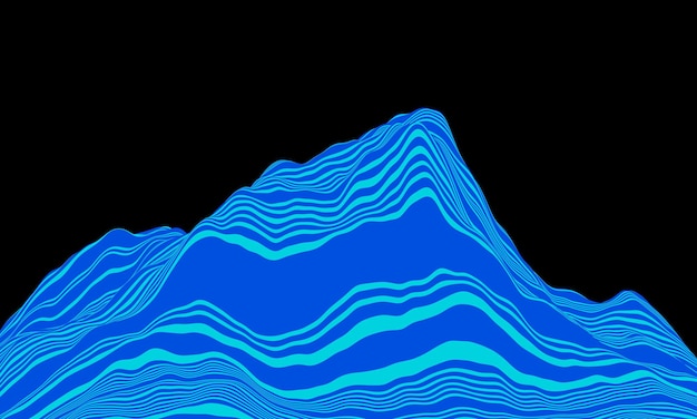 Niebieskie linie topograficzne. Streszczenie góry. Ilustracja 3D.