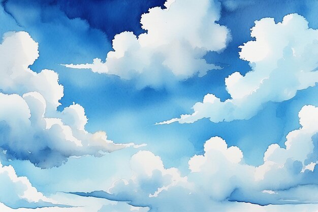 Niebieskie niebo i chmury akwarela tekstura tła