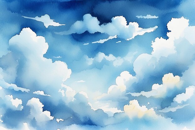 Niebieskie niebo i chmury akwarela tekstura tła