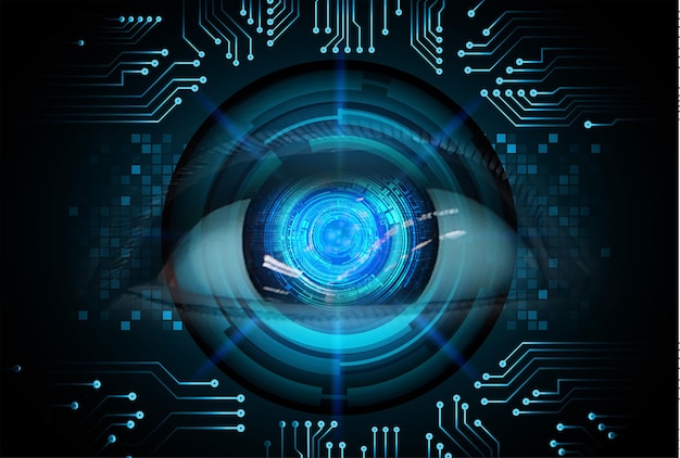 Niebieskie oko cyber obwodu technologii pojęcia przyszłościowy tło