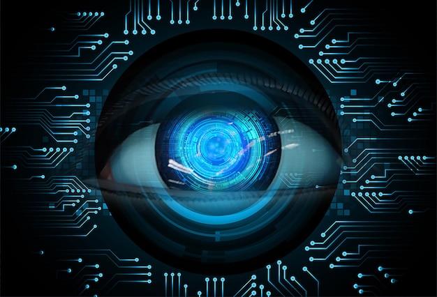 Niebieskie oko cyber obwodu technologii pojęcia przyszłościowy tło