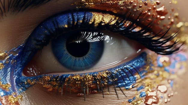 niebieskie oko z kolorowym makijażem zdjęcie realistyczne AI generatywne