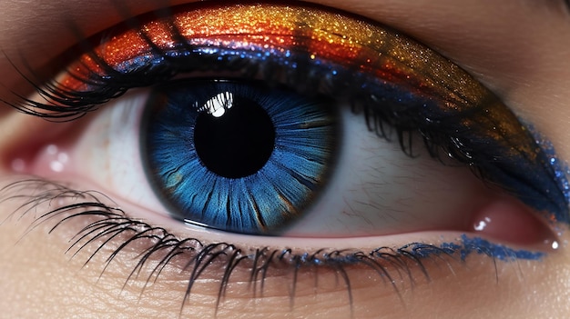 niebieskie oko z kolorowym makijażem zdjęcie realistyczne AI generatywne