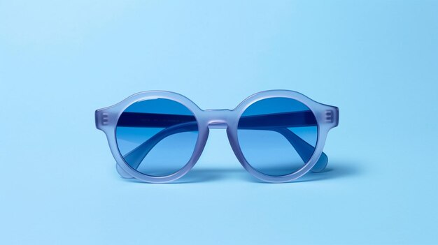 Niebieskie okulary przeciwsłoneczne z niebieską ramką i napisem okulary przeciwsłoneczne.