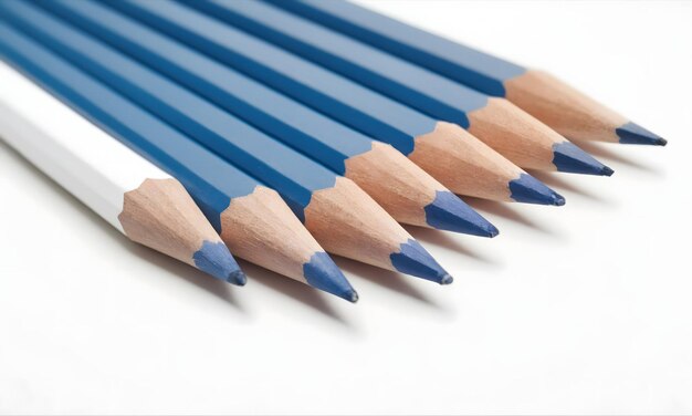 Zdjęcie niebieskie ołówki z białym zewnętrznym na białym tle