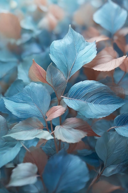Niebieskie pastelowe tony abstrakcyjne tło półprzezroczyste liście