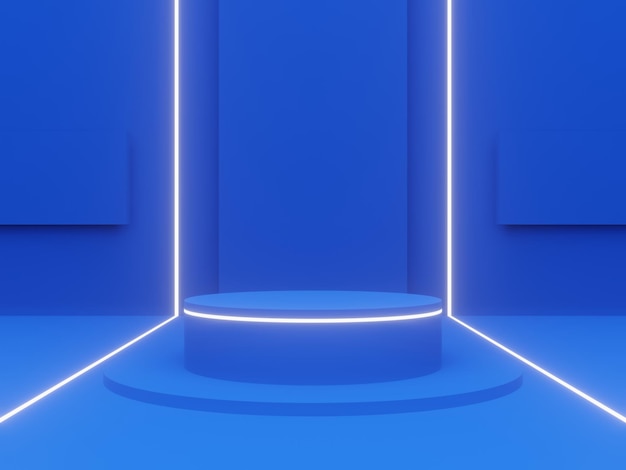 Niebieskie podium 3D z białymi neonami