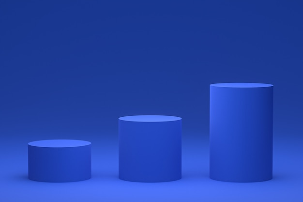 Niebieskie podium minimalne lub stojak na produkty renderowania 3d do prezentacji produktów kosmetycznych