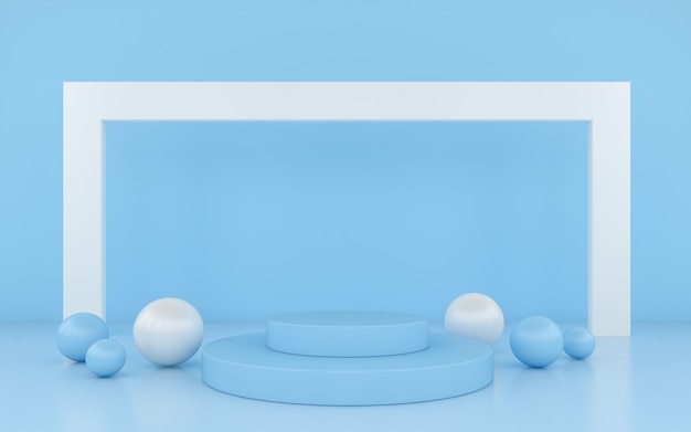 Niebieskie podium minimalne na niebieskim tle koloru dla produktu.