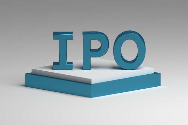 Niebieskie pogrubione litery IPO na podium