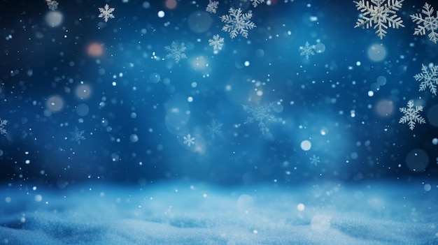 Niebieskie Rozmazane Tło świąteczne Z Delikatną Sztuczną Inteligencją Generującą Płatki śniegu