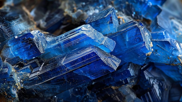 Zdjęcie niebieskie szorstkie kryształy szafiru naturalna tekstura mineralna głęboko niebieski kolor może być używany jako tło lub tekstura