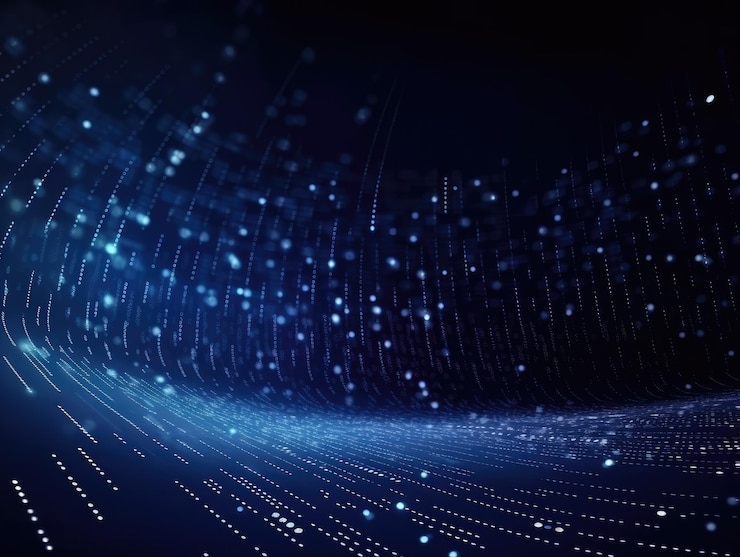 Niebieskie tło fali cząstek Abstrakcyjna dynamiczna siatka Technologia Big Data Generative AI