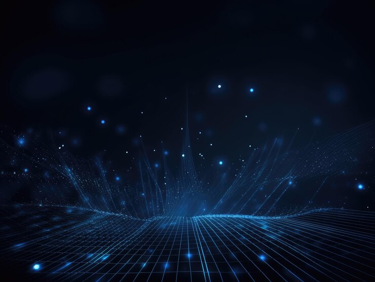 Niebieskie tło fali cząstek Abstrakcyjna dynamiczna siatka Technologia Big Data Generative AI
