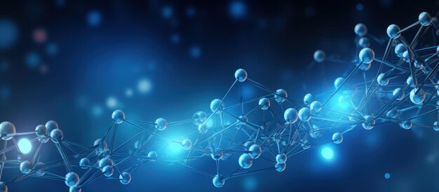 Niebieskie tło molekularne naukowe dla medycyny, technologii naukowej, obrazu generowanego przez sztuczną inteligencję